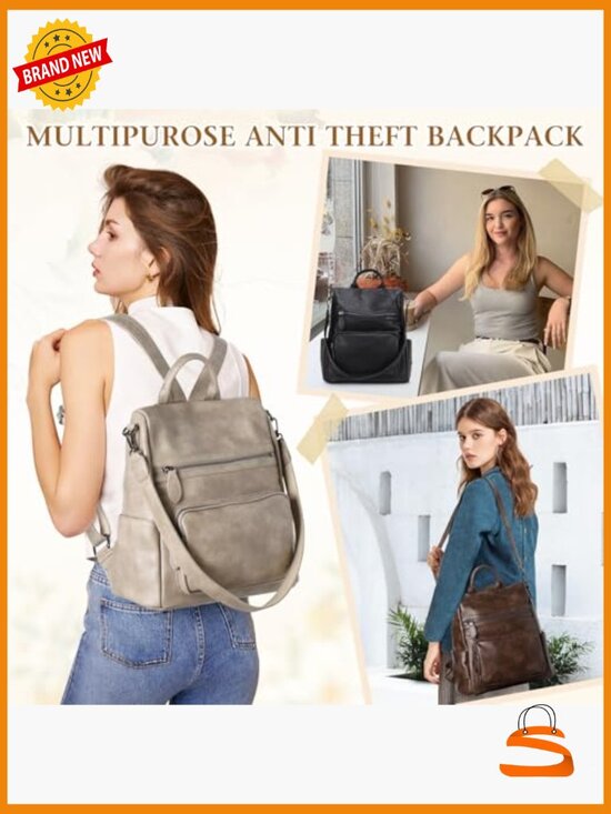 Convertible PU Leather Backpack Purse Anti Theft 3 Ways to Carry main image 6